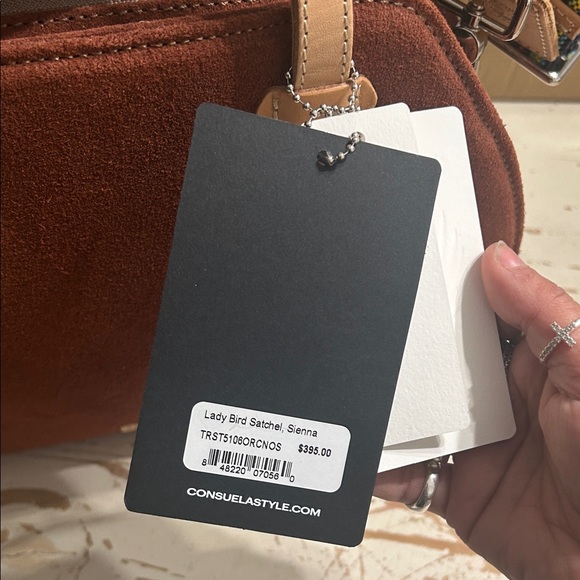 Consuela Brown Suede Floral Embroidered Crossbody with Striped Strap - Picture 6 of 7